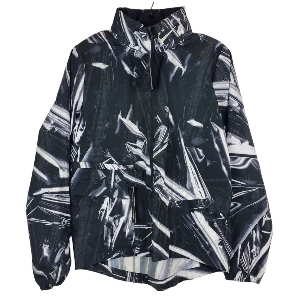 NIKE Jacket Womens Small Black SHIELD FLASH REFLECTIVE Windbreaker Geometric